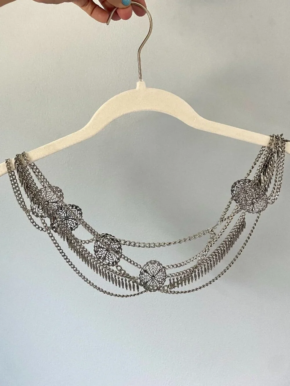 Vintage-Style Silver-Tone Metal Multi-Chain Belt